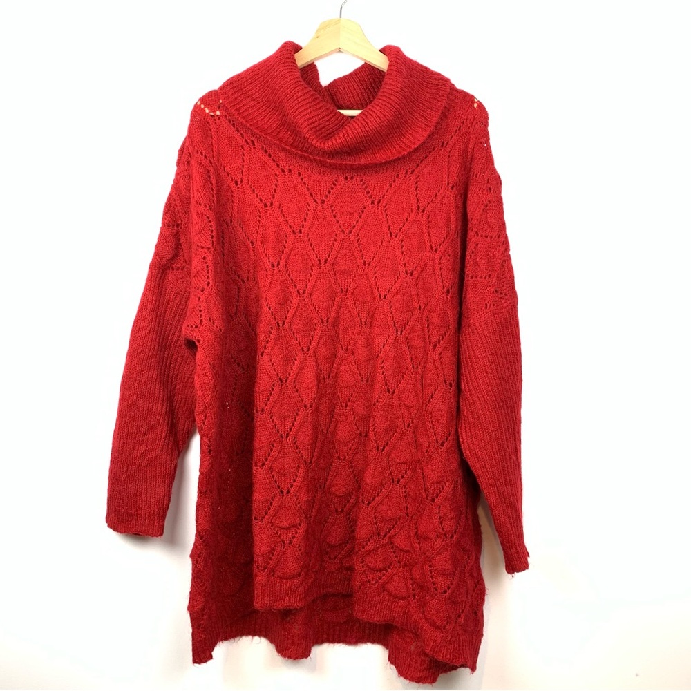 Elsamanda Knit Sweater Red Sz 2X Mohair Blend Italy Turtleneck Soft Textured